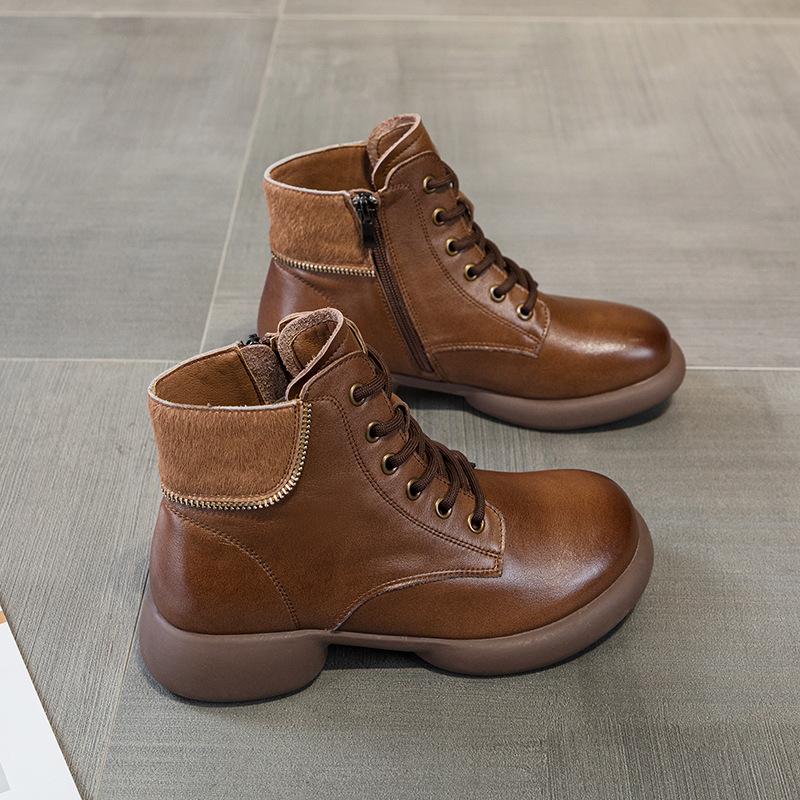 [Horse Hair] First-layer Cowhide Martin Boots Women's 2025 Autumn and Winter New Leather Retro Short Women's Leather Boots