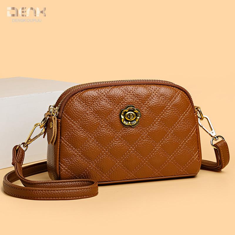Genuine Leather Women's Bag Trendy Embroidered Thread Small Bag Single-shoulder Crossbody Bag Mobile Phone Bag