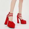 Pointed Toe Patent Leather Buckle Strap Block Heel Single Platform Super High Heel Women's Shoes