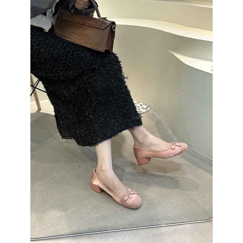 2025 spring and autumn new gentle thick heel high heels small fragrant wind shallow mouth single shoes spring and summer French with skirt night