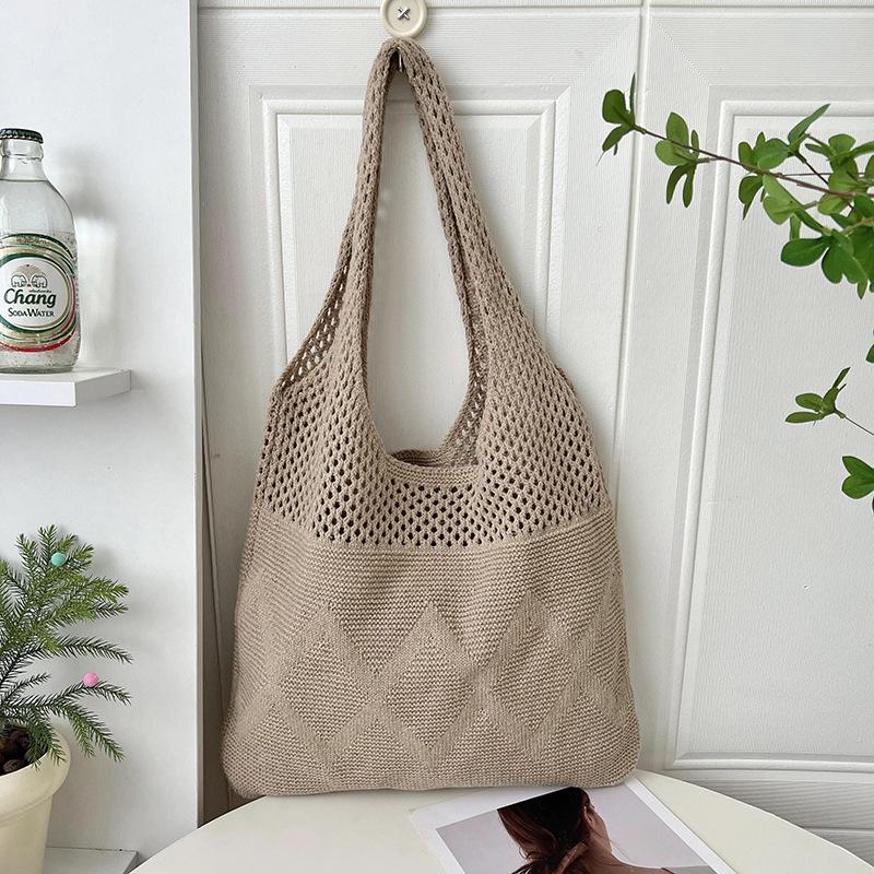 Vintage Hollow Woven Underarm Shoulder Bag Knitted Handbag for Women Large Capacity Shopper Totes Ladies Beach Travel Bag