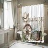 1pc Rustic Western Shower Curtain, Wooden Wagon Wheel & Cowboy Design, Wildflowers Daisies, Durable Bathroom Decor