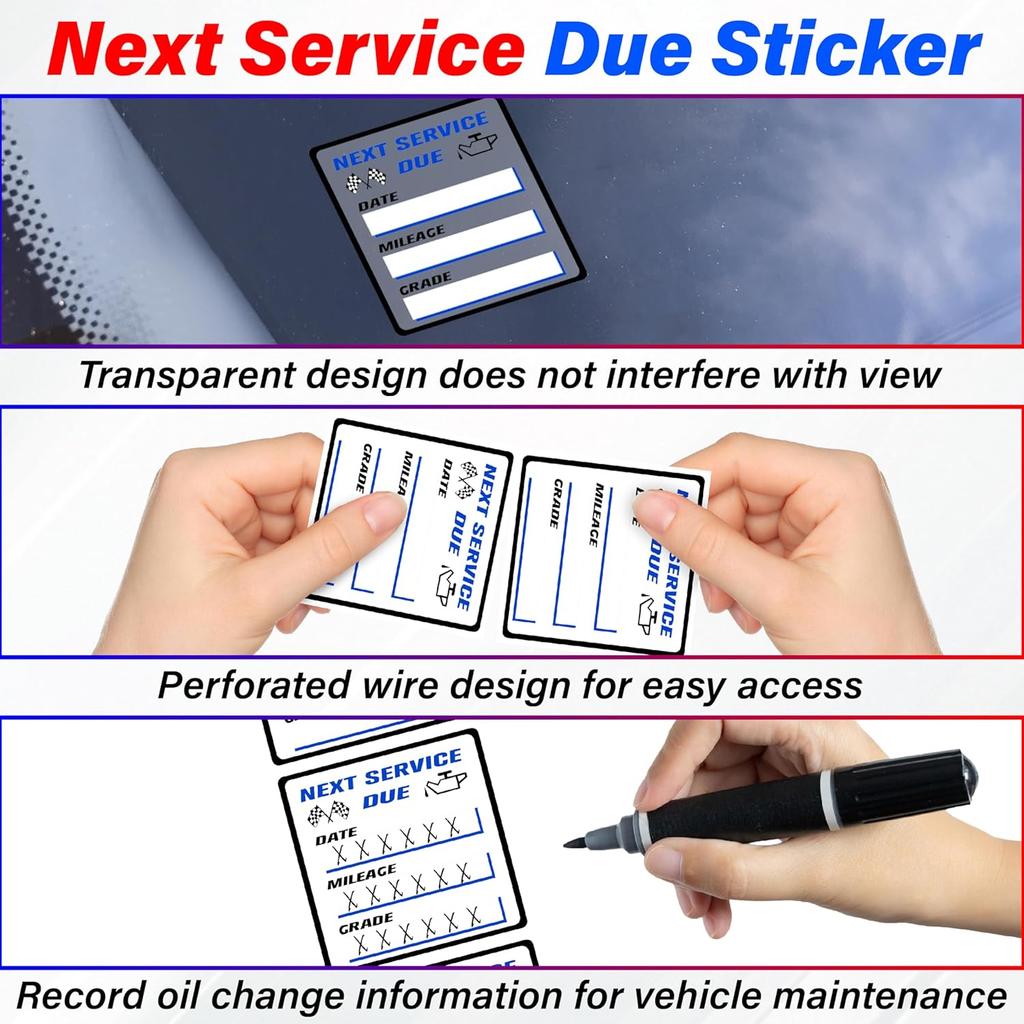 450 PCS Oil Change Stickers For Windshield, 2 Rolls Oil Change Sticker, 2 X 2 Inches Next Service Due Sticker Labels, Removable Vinyl Stickers For