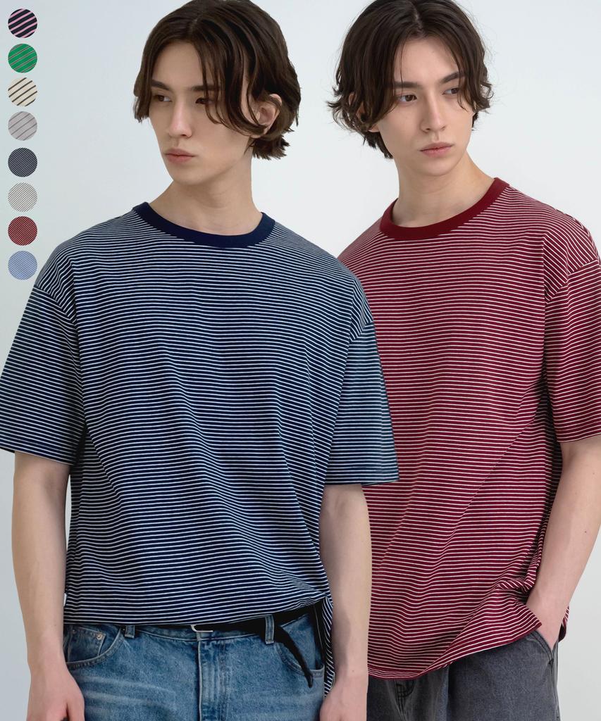 INDUST Striped Half T-Shirt_8 Colors (B Type)