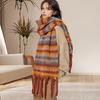 Winter Scarf Cashmere Feel Plush Scarf with Tassel Decoration Thickened Warm Plaid Pattern Winter Long Scarf