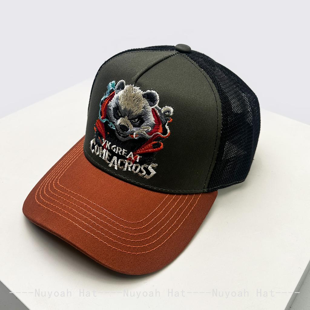 And Women Color Contrast Hip-Hop Embroidered Panda Letter Prints Baseball Caps Sun Protection Personalized Air Permeable Trucker Caps All-Match