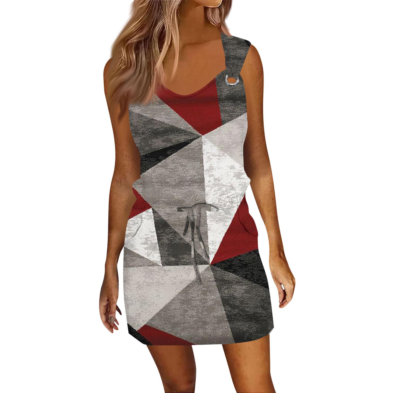 

Жіноча модна повсякденна сукня без рукавів із зав’язками та кишенями XXXL винний