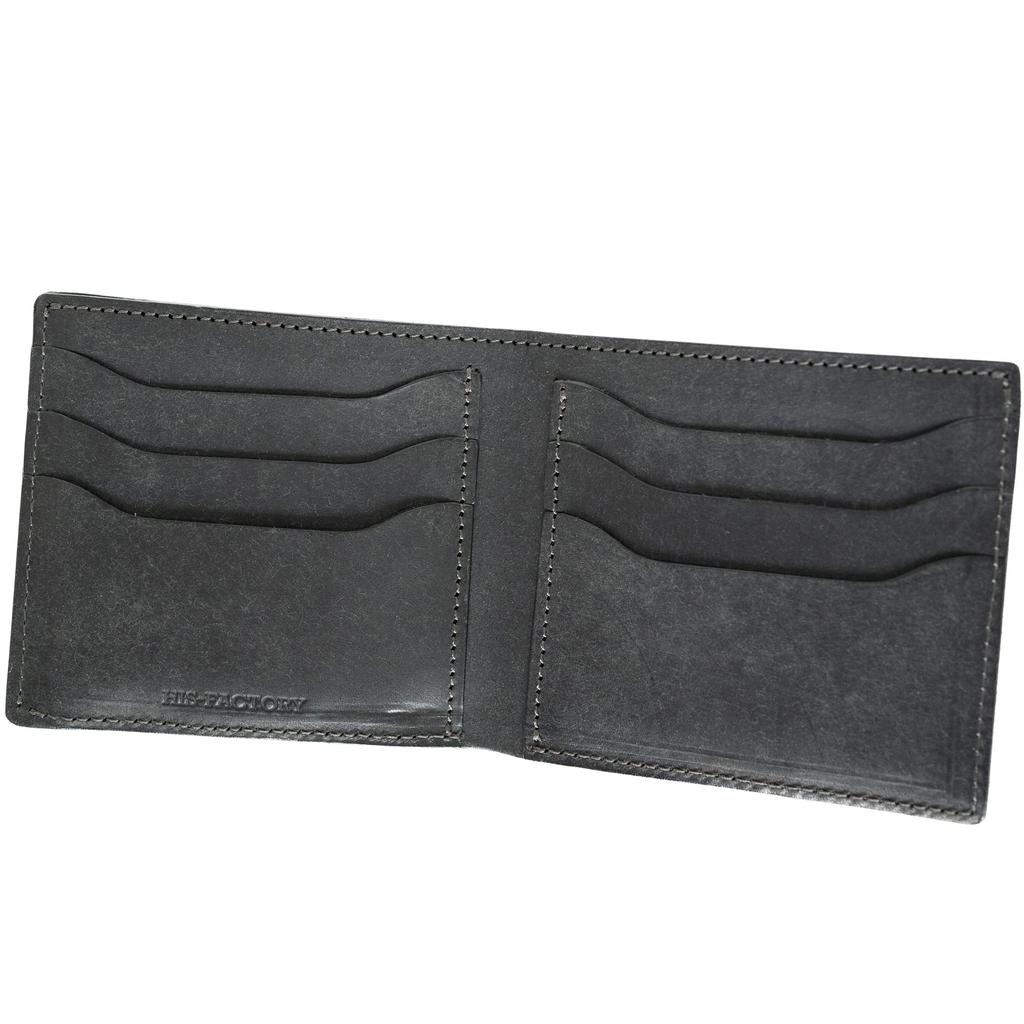 His Factory Bifold Wallet (with Coin Purse) Pueblo Genuine Leather, Handcrafted In Japan, Gift (Black)