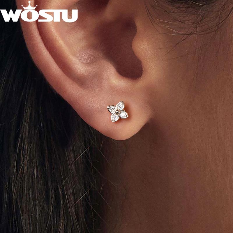 Moissanite Mini Butterfly Clover Earrings 925 Silver Diamoind Cut Wedding Party Ear Studs Party Gift For Mom Daughter