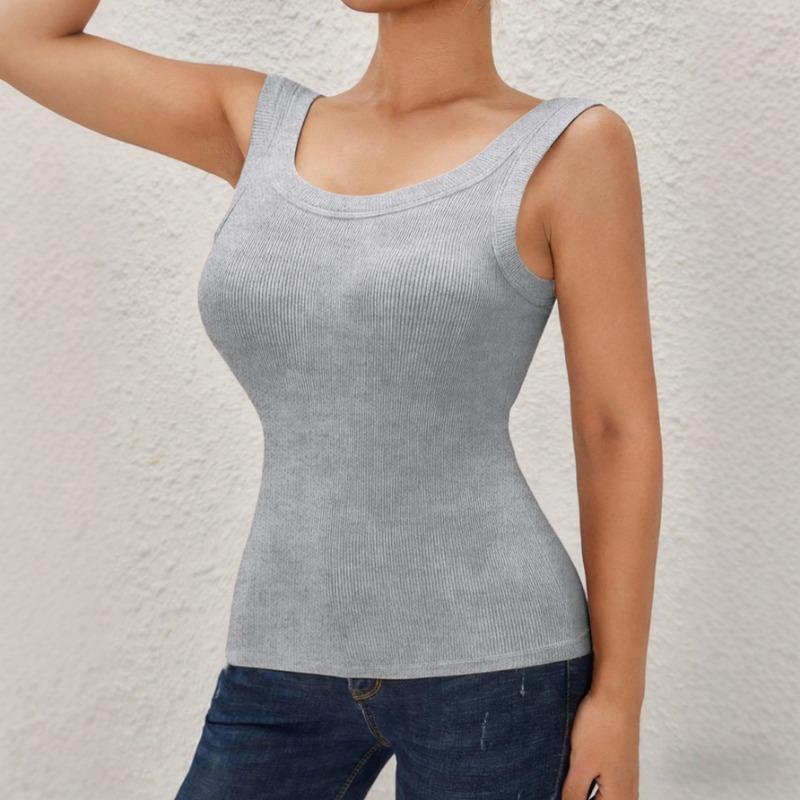 Women's Ribbed Scoop Neck Tank Slim Fit Sleeveless Shapewear Cami  Casual Daily Basic Top