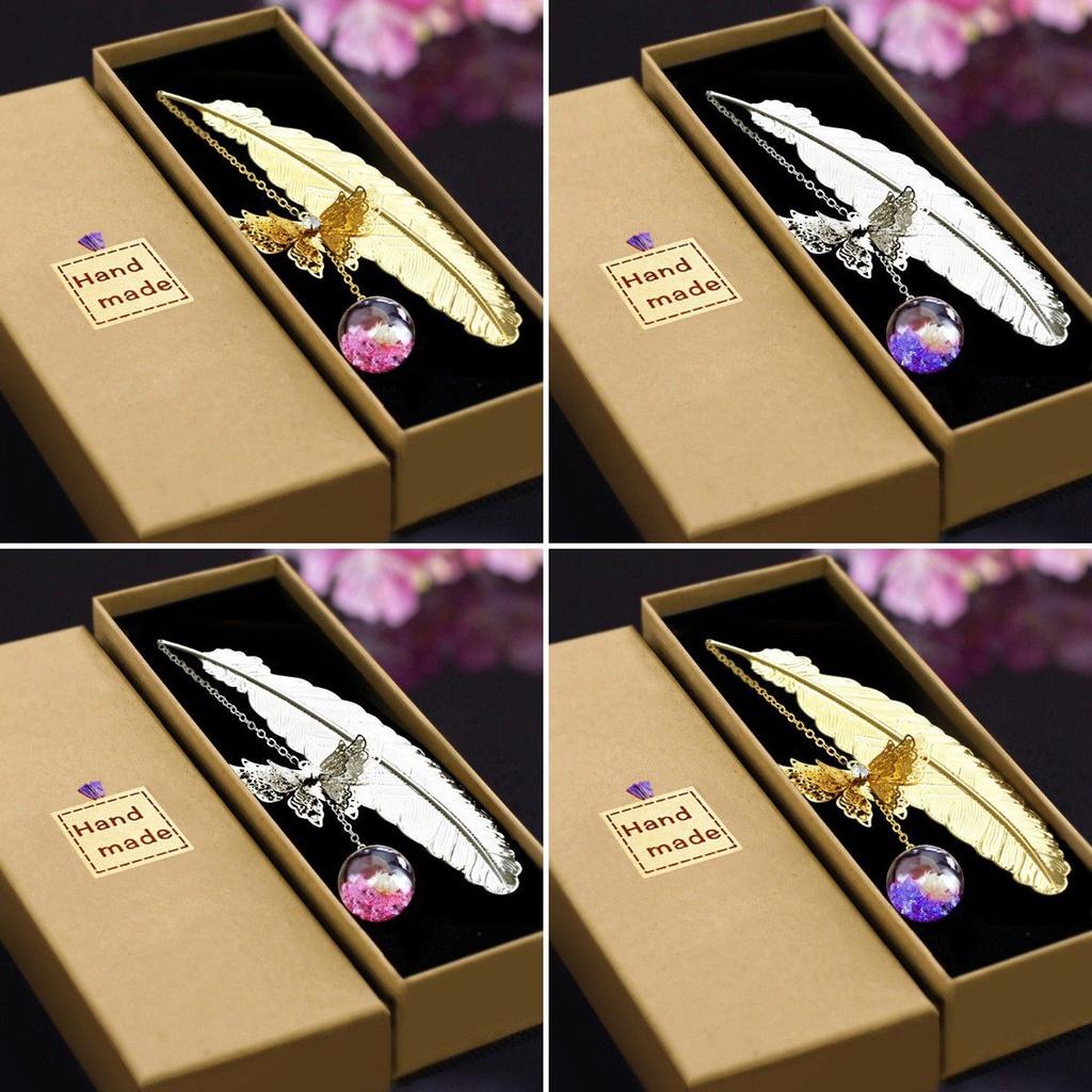 Vintage Metal Butterfly Feather Bookmark With Realistic 3d Pendant