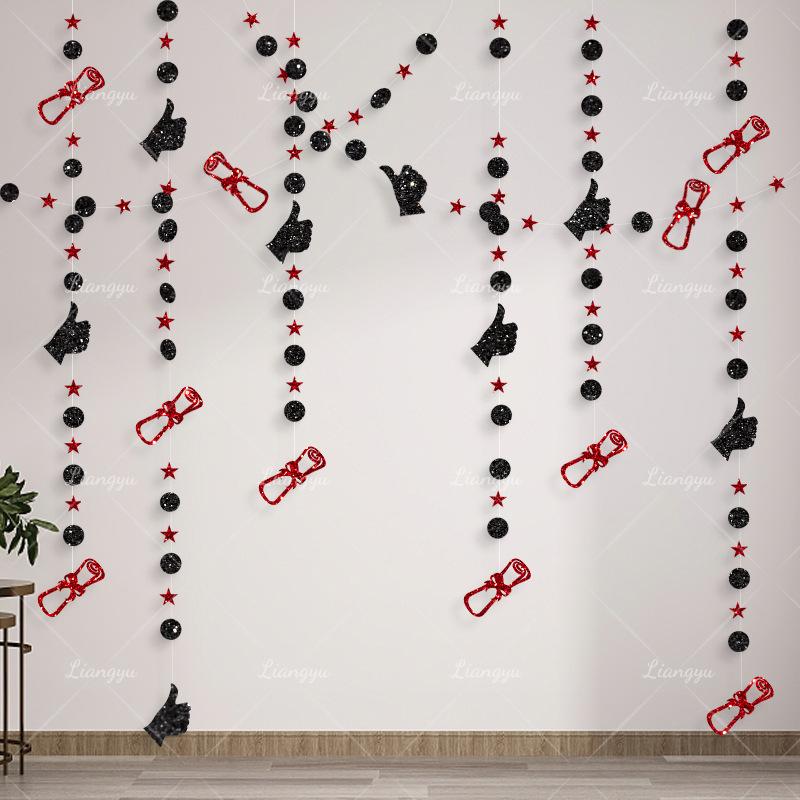 

Glitter Paper Black Gold Graduation Garlands Streamer Graduation Party Hanging Ornaments Home Decoration