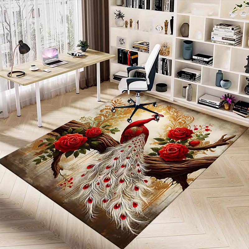1PC Peacock Roses Extra Large Non Slip Floor carpet, Office, family, bedroom, Studio Large Area Rug Indoor Rugs