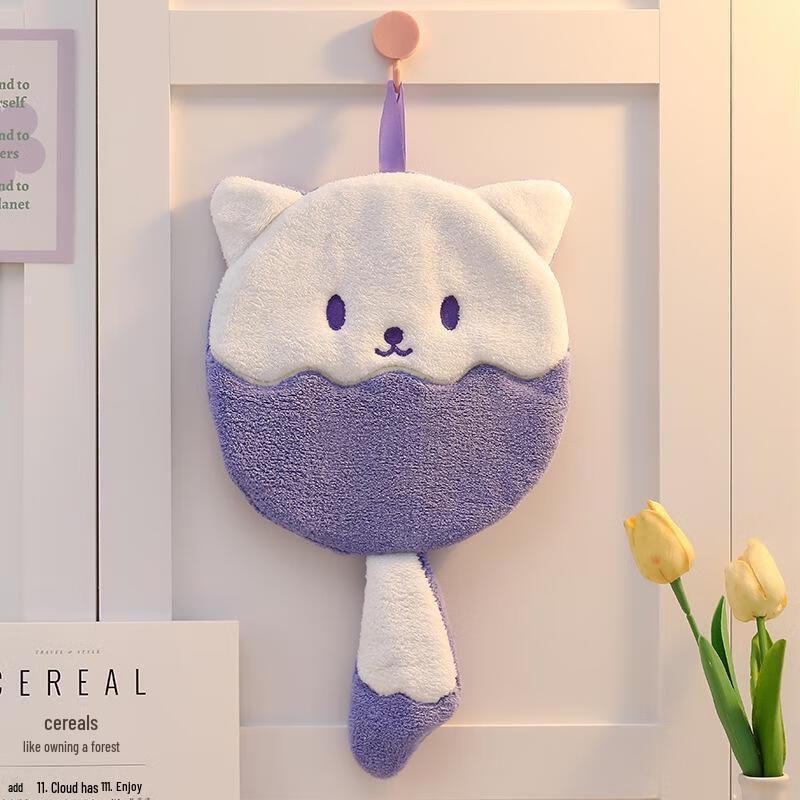 JINGRUIXIANG Cartoon Coral Fleece Hangable Hand Towel