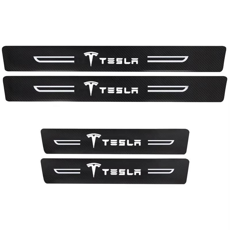 IKTT7 Carbon Fiber for Tesla Model 3 Y Model S X Roadster P85D P90D P100D Car Door Sill Protector Strips Trunk Anti-Scratch Stickers