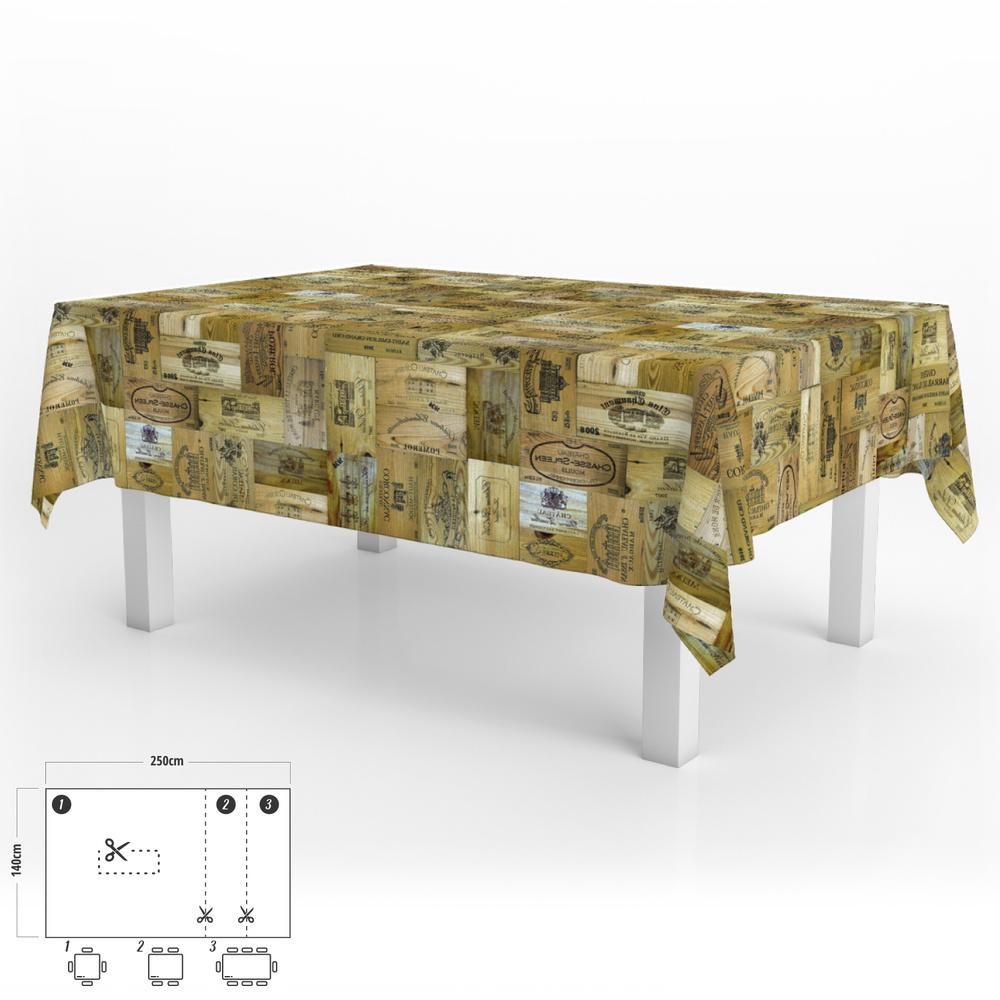 Rectangular Oilcloth Tablecloth Wine Planks Waterproof Stain-Resistant PVC 140x250 Cm. ReCortable Indoor and Outdoor Use