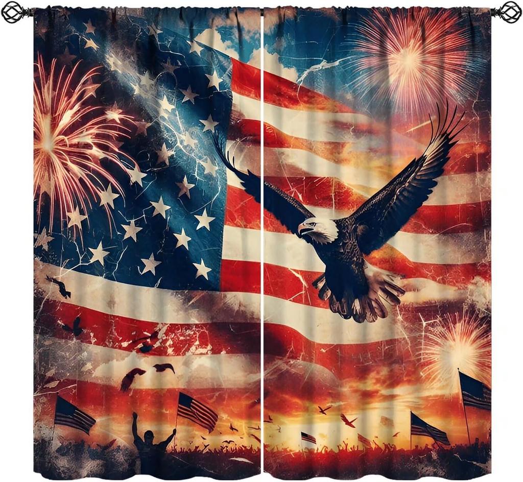Farmhouse American Flag Curtains Boys Army Green Camo Vintage Stripe Us Print Window Kitchen Bedroom Curtain Polyester Ideal For Sleeping Area