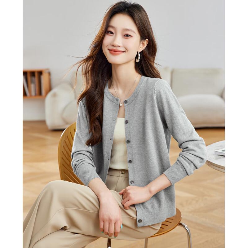 SNOWFLYING Elegant Women s Round Neck Knit Cardigan L