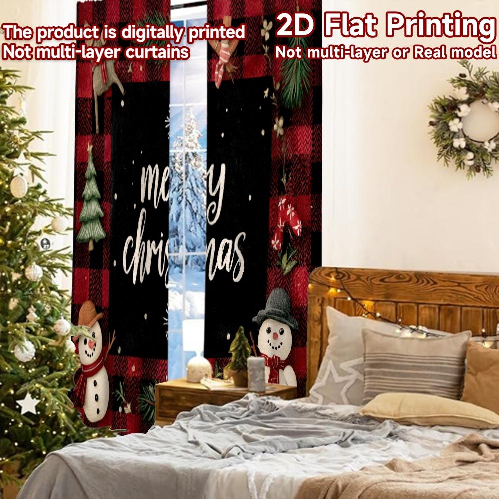 2 Stück, 2D-FLACHDRUCK Vorhänge (Ohne Stange) Festliche Schneeflocken Weihnachts-Festival Mode Vorhänge Polyester Einfache Installation