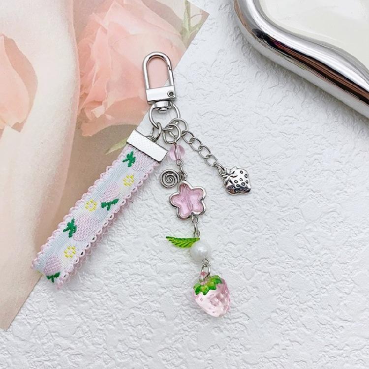 Sweet Ribbon Strawberry Keychain Pendant Cute Decoration Pendant Bone Charm