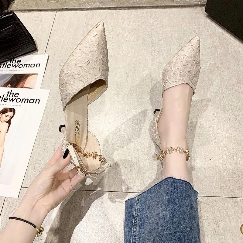 Women's Sandals Pointed Tip Buckle Side Cutout High Heels Women Sexy Solid Color Anti-slip Leisure Sandalias De Mujer