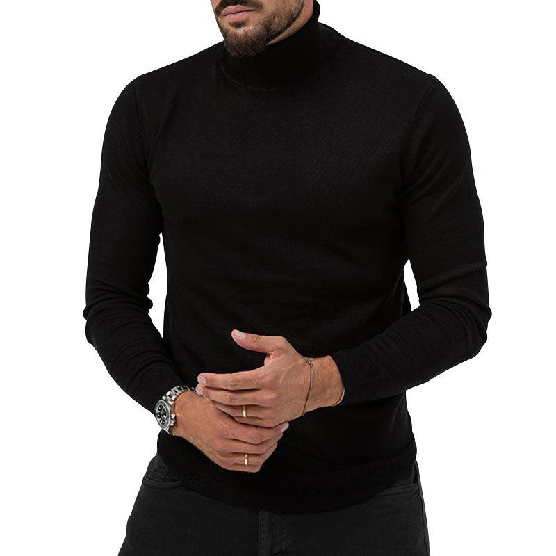 Men's Autumn/Winter High-Neck Knit Sweater - European/American Style Solid Color Long-Sleeve Fashion
