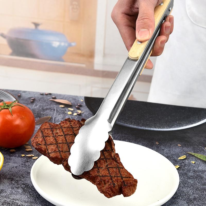 Premium Metal Kitchen Tongs For Cooking - Heat Resistant Stainless Steel Tongs With Comfortable Wooden Grips
