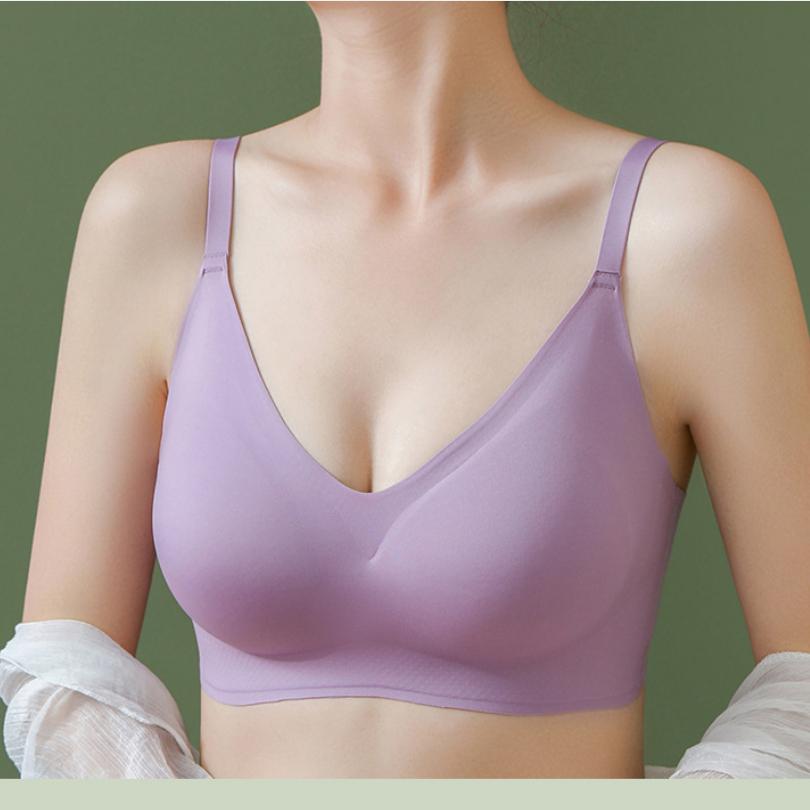 Seamless Latex Underwear Women's Summer Thin Section Without Steel Ring Small Breasts Gathered Breasts Anti-sagging Sports Bra