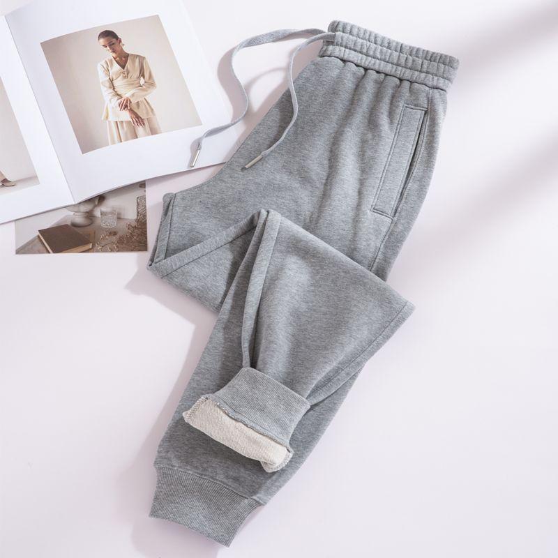 Royal Blue High Waist Winter Fleece-Lined Pure Cotton Sports Pants