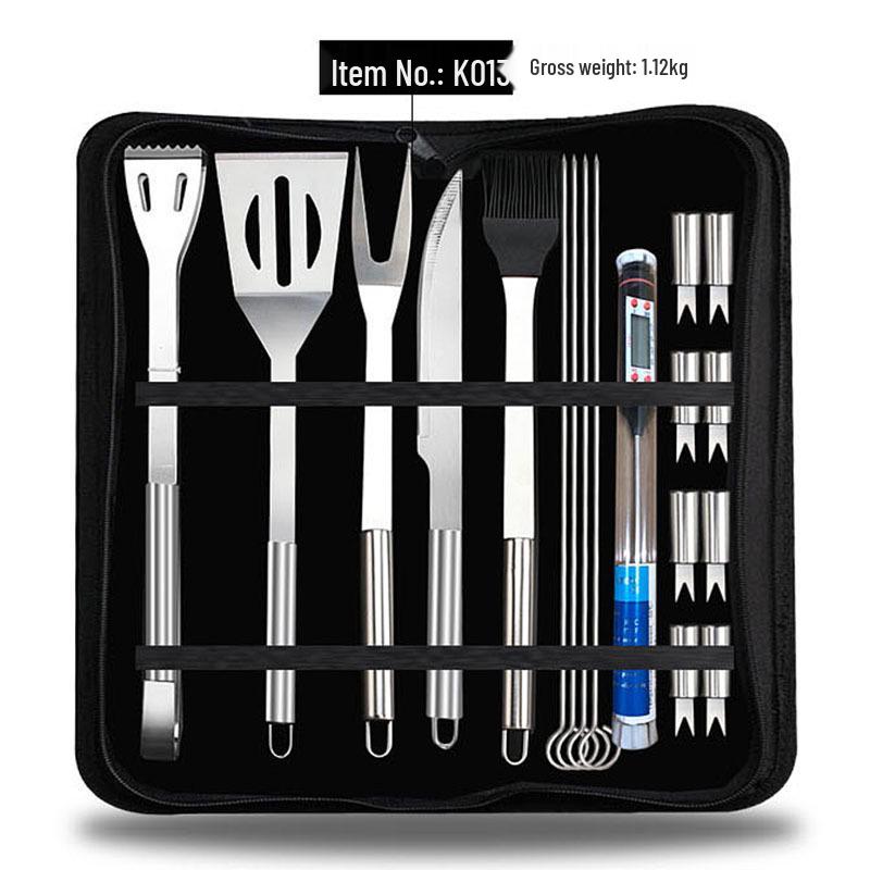 Meigo Stainless Steel BBQ Tool Set, 32 Pieces, with Portable Cloth and Aluminum Case Options, New.