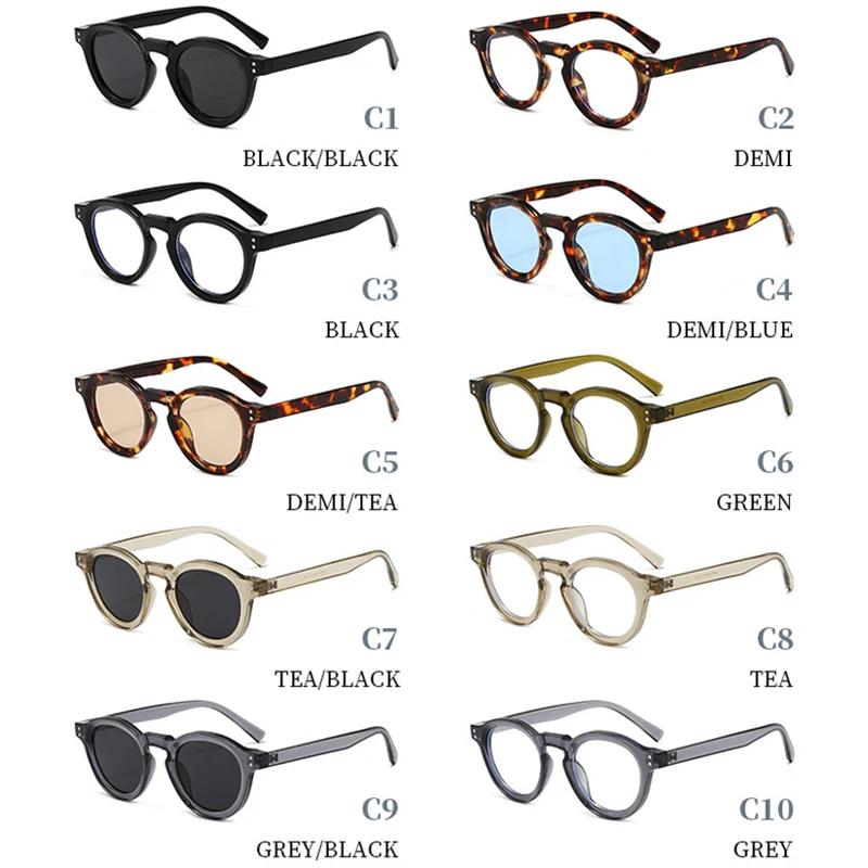  New Fashion Small Round Sunglasses Women Shades Fashion Leopard Blue Lens Men Trending Rivets Frame UV400