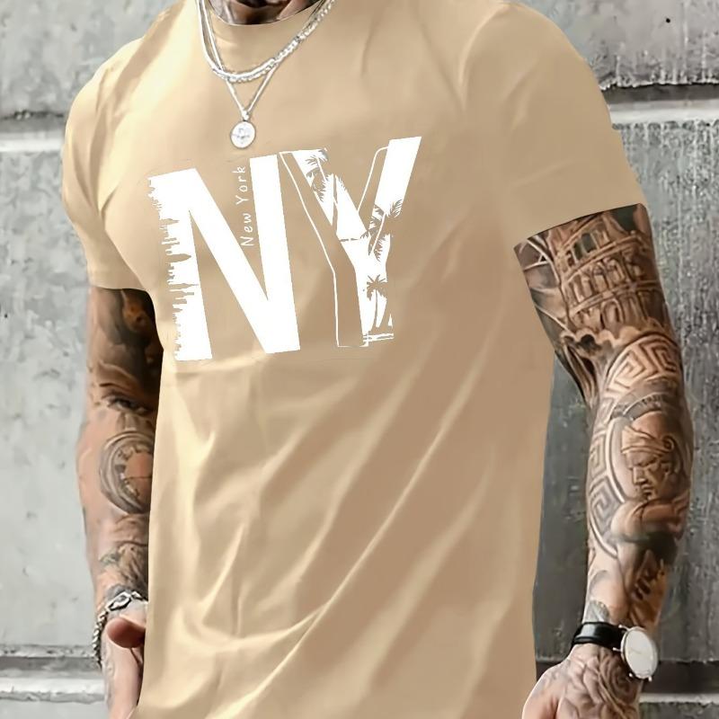Zomer mannen 100% katoen casual los grote maten NY letterprint sportief comfortabel rond hals korte mouw T-shirt top