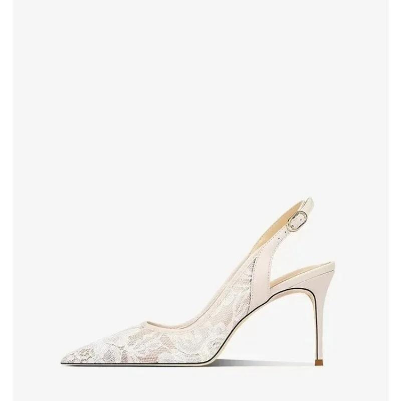 Women's Shoes Lace Women's High Heels Sexy Party Pumps Women Pointed Toe Buckle Strap Thin Heel Slingbacks Women's Sandal