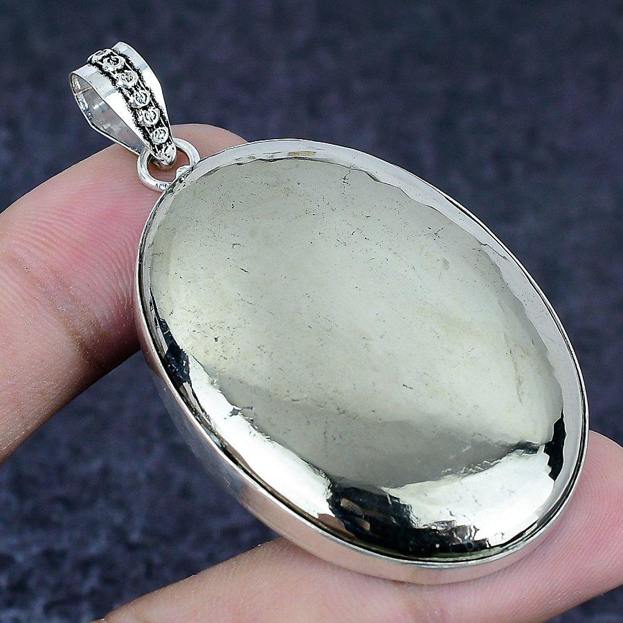 Pyrite Agate Gemstone 925 Sterling Silver Jewelry Pendant 2.44"