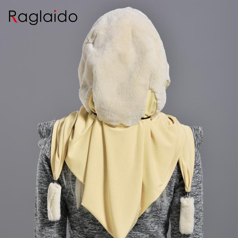 Real Rex Rabbit Fur Hood Hats Genuine Natural Fur Female a Winter Hat Fur Warm Fluffy Hood with Fabric Lining