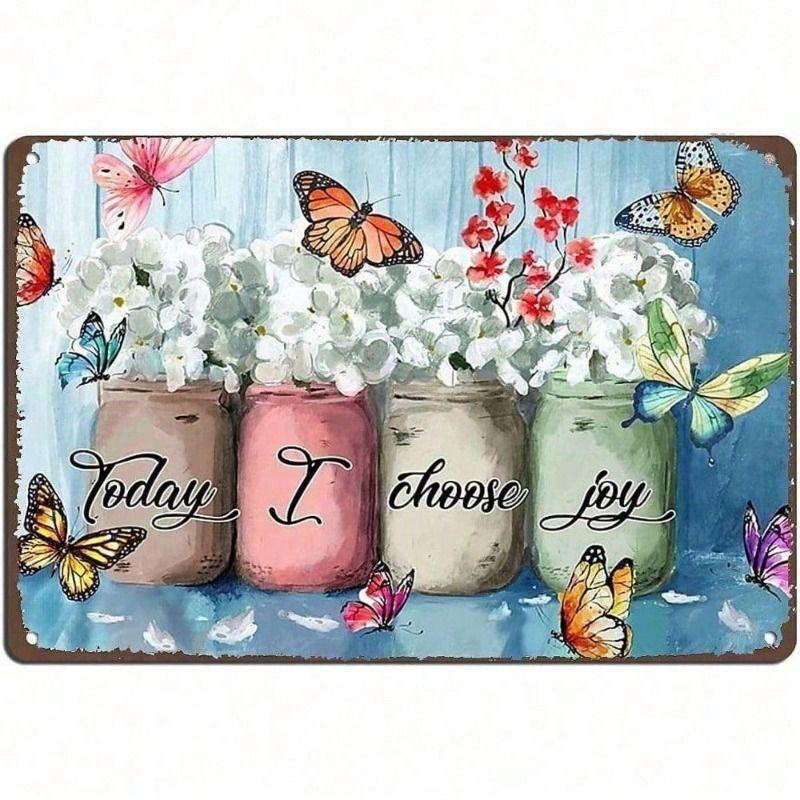 Metal Poster Wall Art Vintage Garden Sign Today I Choose Joy Home Decor for Bar Cafe