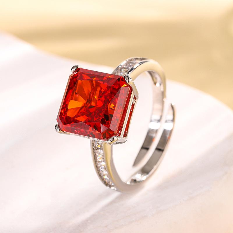 Raw Jewelry Copper Bottom Gold-Plated High Carbon Diamond Ice Flower Cut Princess Square Copper Setting Temperament Ring 10 * 10