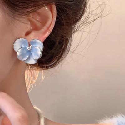 Gradual Change Blue Flower Earrings Niche Design Petal Stud Earrings Ins Wind Unique Earrings