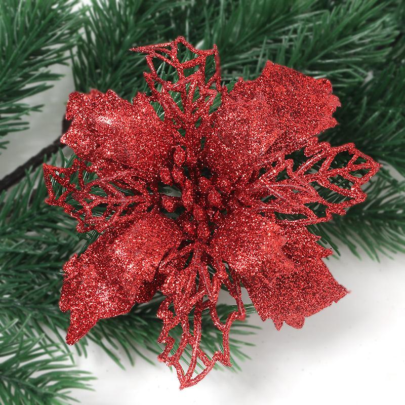11CM 5Pcs Glitter Artifical Christmas Flowers With Clips Christmas Tree Wreath Decoration Xmas Ornaments Home New Year 2026