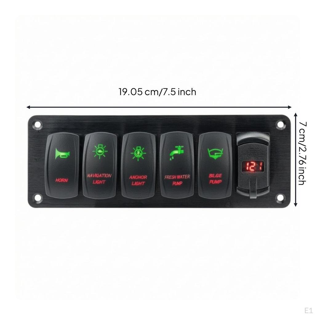 5Gang Rocker Switch Panel 12V24V 5 Gang Waterproof for Boat Owners, Boats, Yachts, RVs