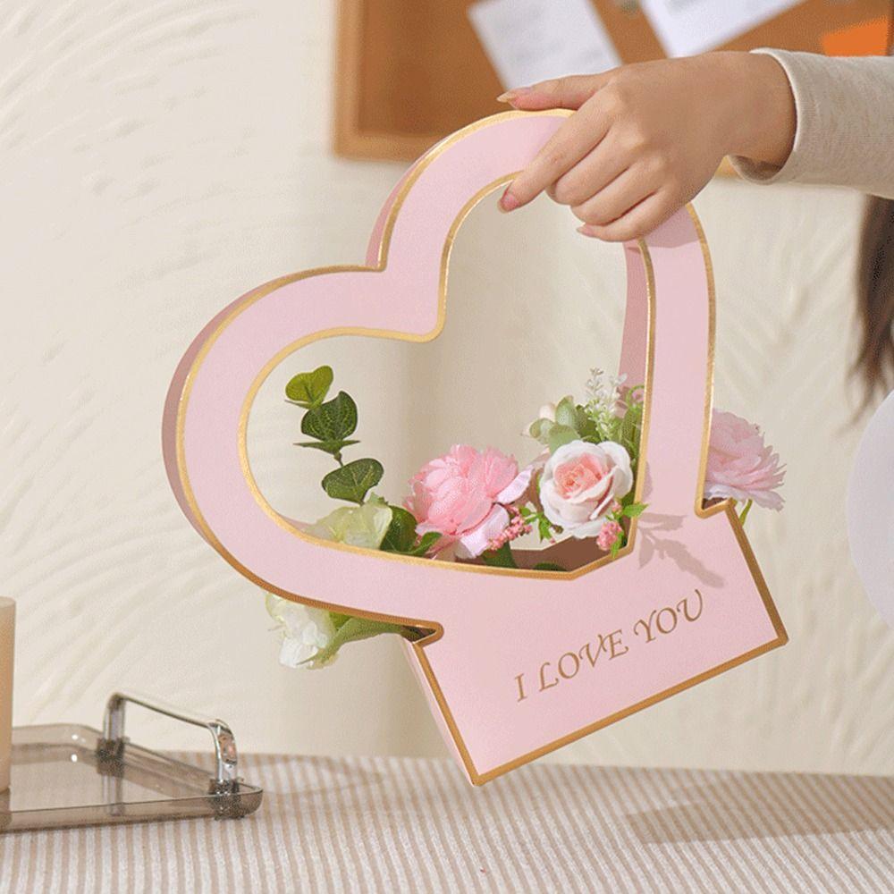 2pcs Foldable Heart Flower Box Floral Art Wrapping Paper Box Wedding Birthday Party
