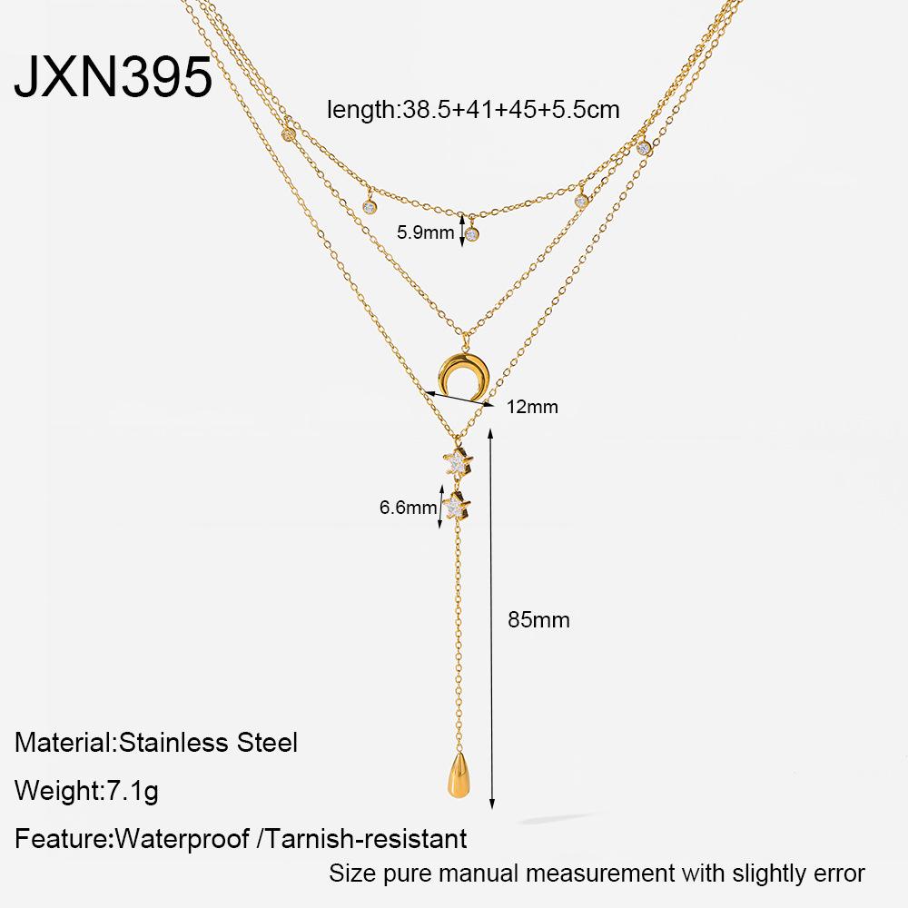 European and American stainless steel three-layer Y-chain plated with 18K gold star moon zircon necklace jewelry niche design female