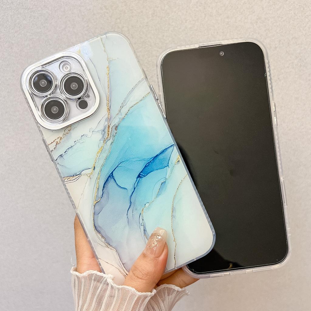 Electroplating Fine Hole Marble Pattern Suitable for IPhone16promax Mobile Phone Case IMD Apple 15 Anti Fall Protection Case