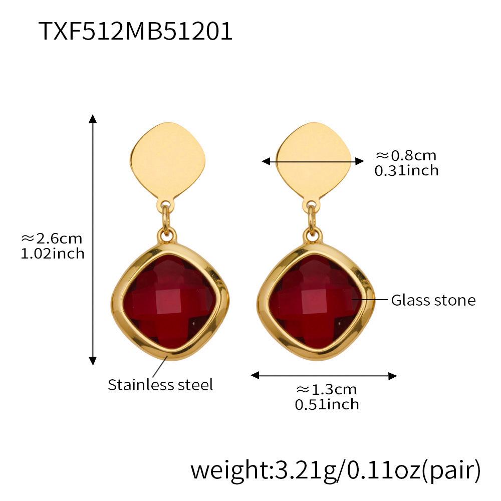 Stylish European & American Stainless Steel Jewelry Set with Square Faceted Glass Stones: Includes Bracelet, Necklace, and Earrings