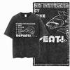 T-shirt Unisexe Imprimé Pêche Coton Noir Lavé Cool Style Streetwear Grande Taille Col Rond