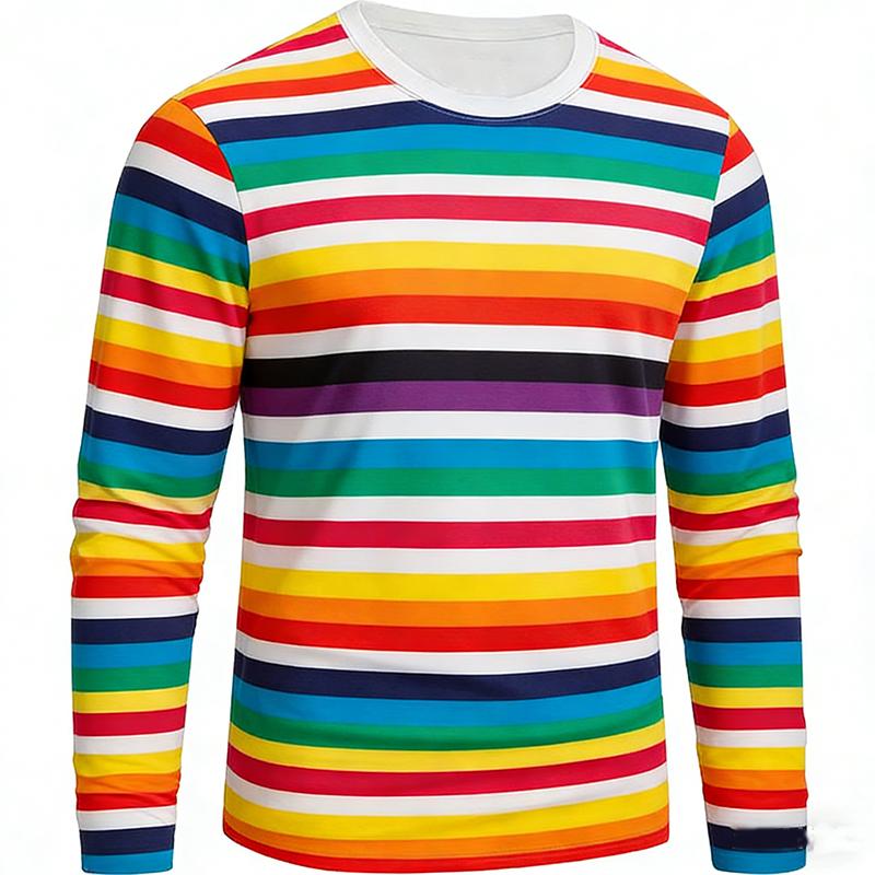 

Men s T-Shirt 3D Digital Printing Comfortable Spring Striped Pattern Long Sleeve Fashionable Clothing Casual Round Neck M