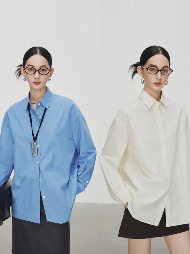 Siyuan 25 Early Spring Light Luxury High-Count Cotton Solid Color Long-Sleeve Silhouette Shirt for Women