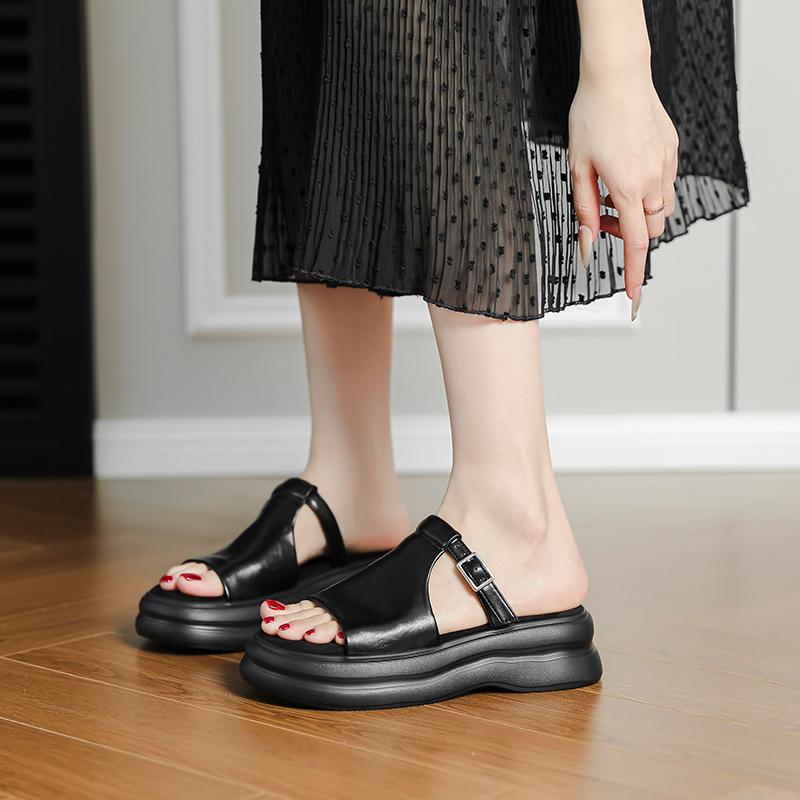 Comfort~ Retro word with casual heightening platform sandals women's summer new flat-bottomed Roman sandals
