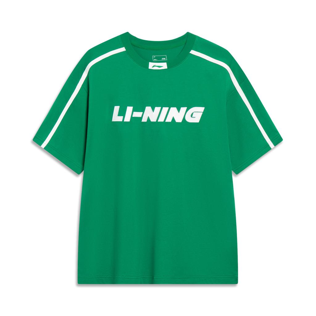 Li Ning Fashion Breathable Letter Round Neck Pullover Short Sleeve T-Shirt Unisex Tops Cool-Pine-Green AHSUD29-3