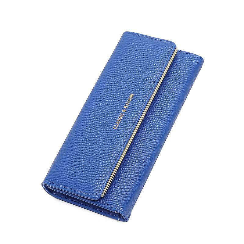 

Женский ретро трехстворчатый кожаный кошелек - Клатч большой вместимости синий